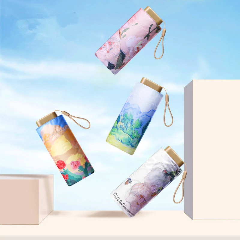 UPF 50+ Gold Reflective Compact Flat Travel Umbrella | Heat-Reflecting Outer | Floral Underside