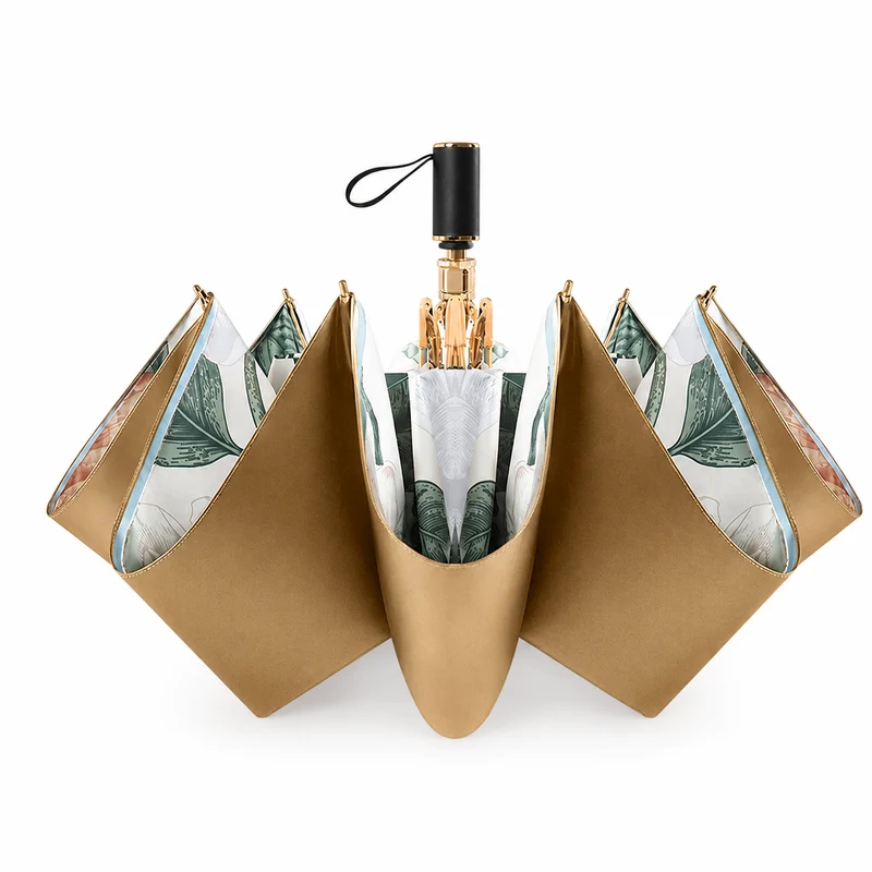 UPF 50+ Luxury Gold Reflective Travel Umbrella | Heat-Reflecting Outer | 100cm Canopy | 375g