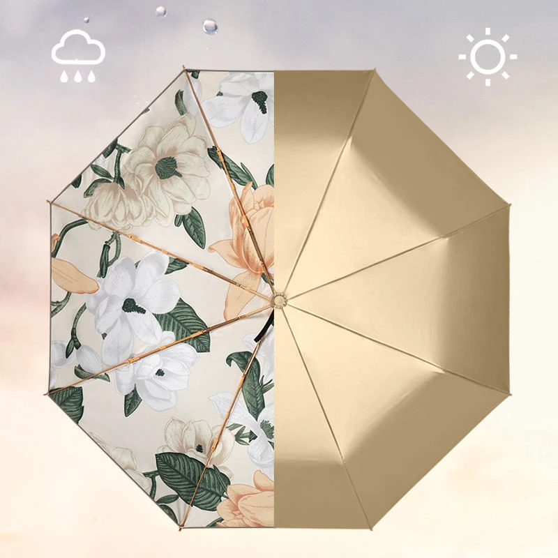 UPF 50+ Luxury Gold Reflective Travel Umbrella | Heat-Reflecting Outer | 100cm Canopy | 375g