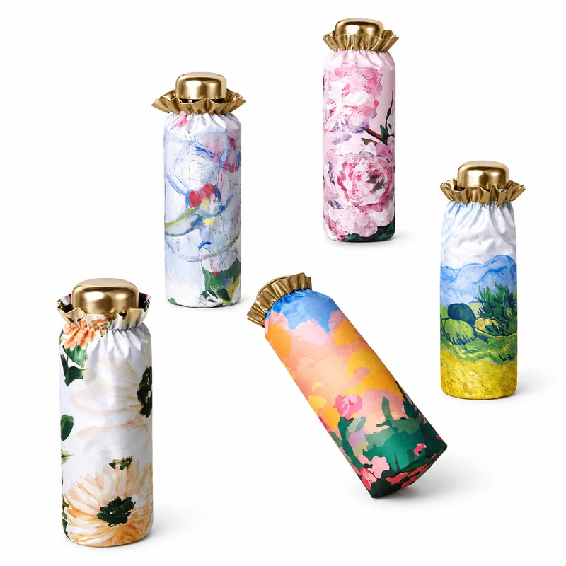UPF 50+ Gold Reflective Compact Travel Umbrella | Heat-Reflecting Outer | Floral Underside