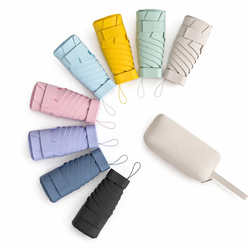 Cased UPF 50+ Compact Mini Flat Travel Umbrella | Strap Case | 93cm Canopy | Just 212g