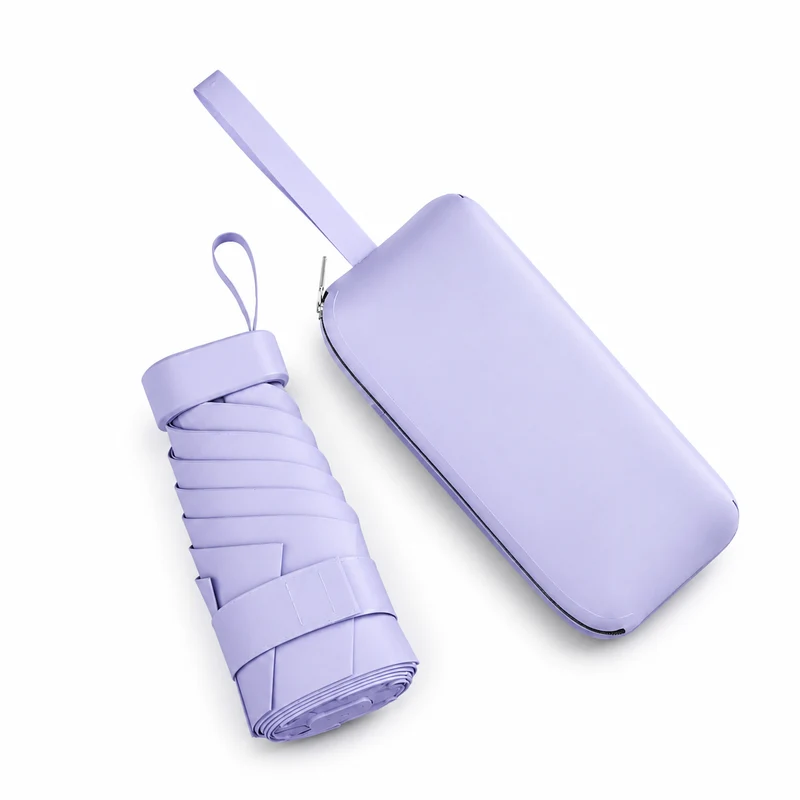 Cased UPF 50+ Compact Mini Flat Travel Umbrella | Strap Case | 93cm Canopy | Just 212g