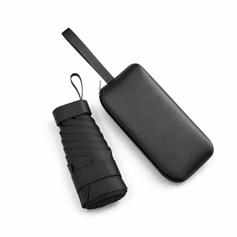 Cased UPF 50+ Compact Mini Flat Travel Umbrella | Strap Case | 93cm Canopy | Just 212g