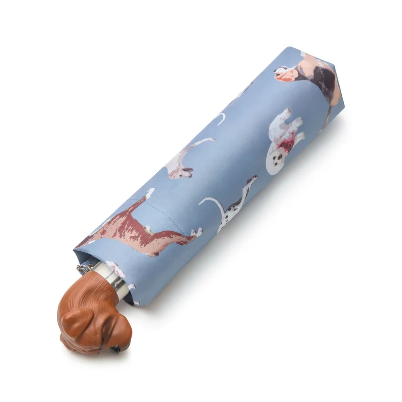 Fulton Curio Dog Handle Folding Umbrella | UPF 50+ UV Protection | Compact and Fun