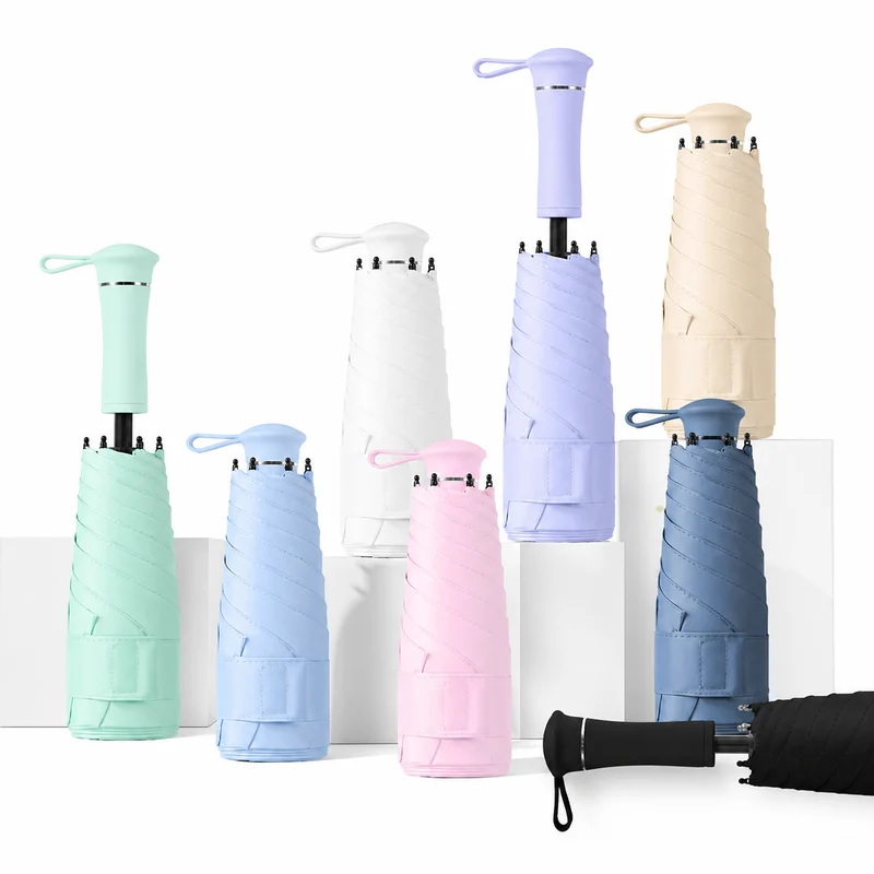 UPF 50+ Mini Compact Travel Umbrella - Long Handle | Pocket Size 18cm | Sun & Rain | 230g