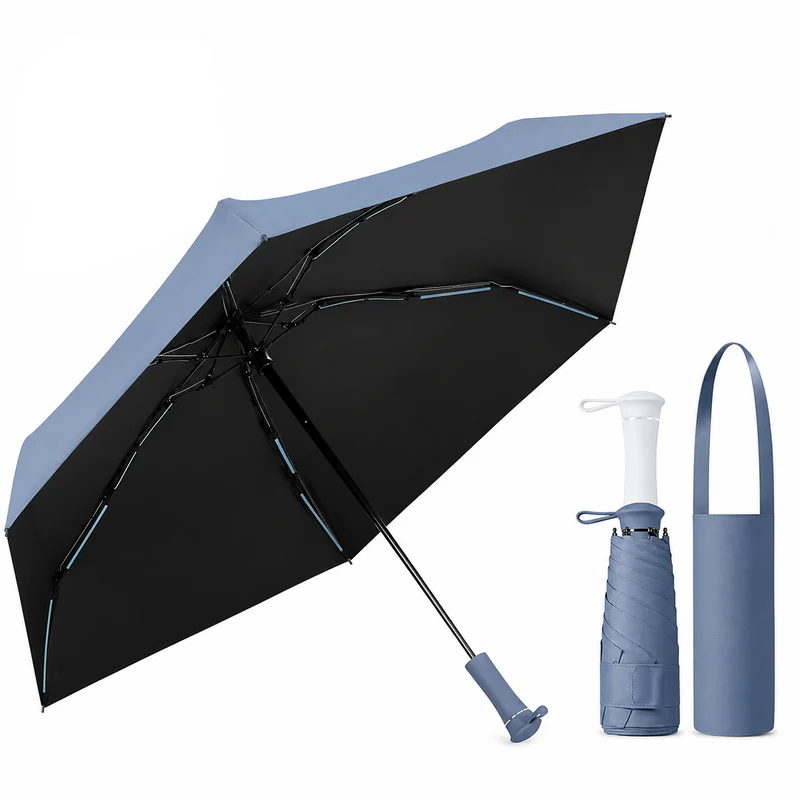 UPF 50+ Mini Compact Travel Umbrella - Long Handle | Pocket Size 18cm | Sun & Rain | 230g