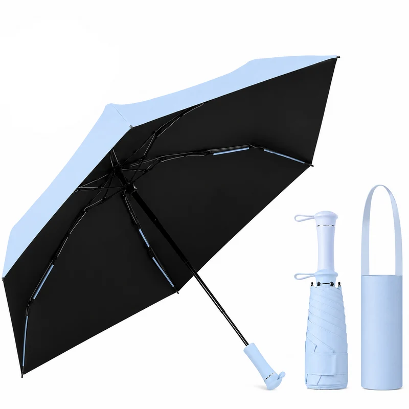 UPF 50+ Mini Compact Travel Umbrella - Long Handle | Pocket Size 18cm | Sun & Rain | 230g