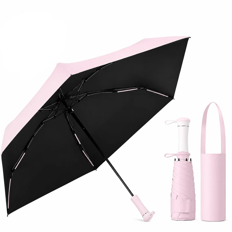 UPF 50+ Mini Compact Travel Umbrella - Long Handle | Pocket Size 18cm | Sun & Rain | 230g