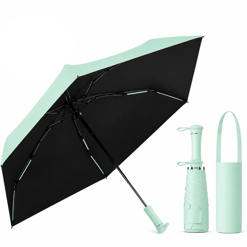 UPF 50+ Mini Compact Travel Umbrella - Long Handle | Pocket Size 18cm | Sun & Rain | 230g