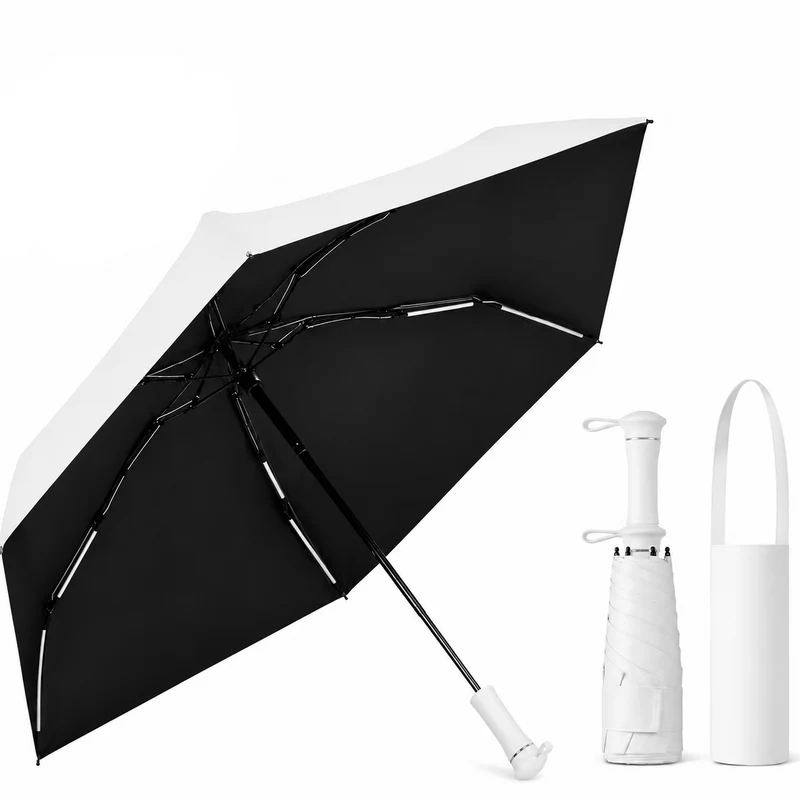 UPF 50+ Mini Compact Travel Umbrella - Long Handle | Pocket Size 18cm | Sun & Rain | 230g