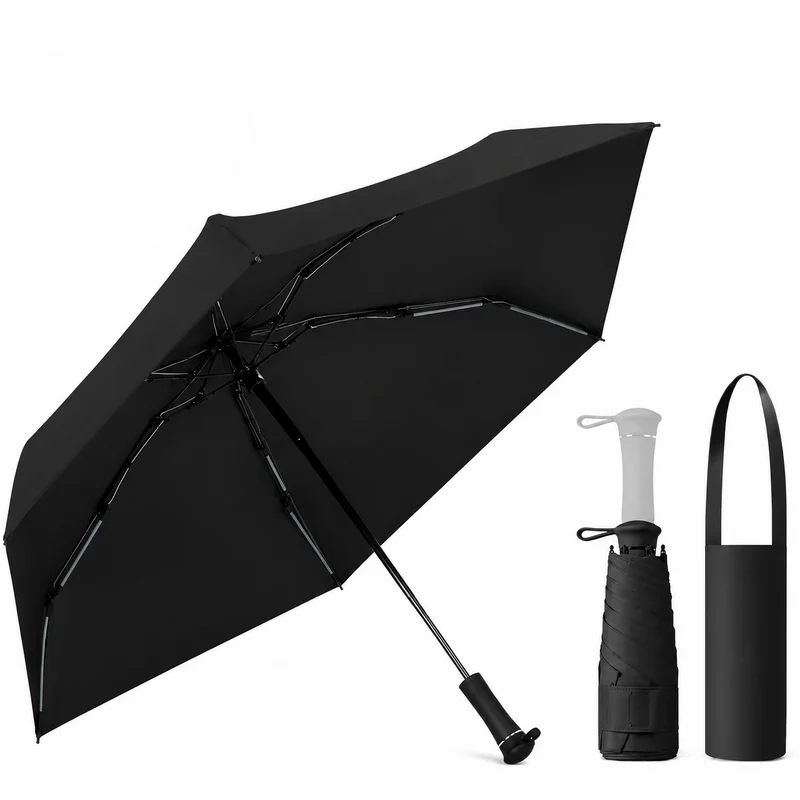 UPF 50+ Mini Compact Travel Umbrella - Long Handle | Pocket Size 18cm | Sun & Rain | 230g