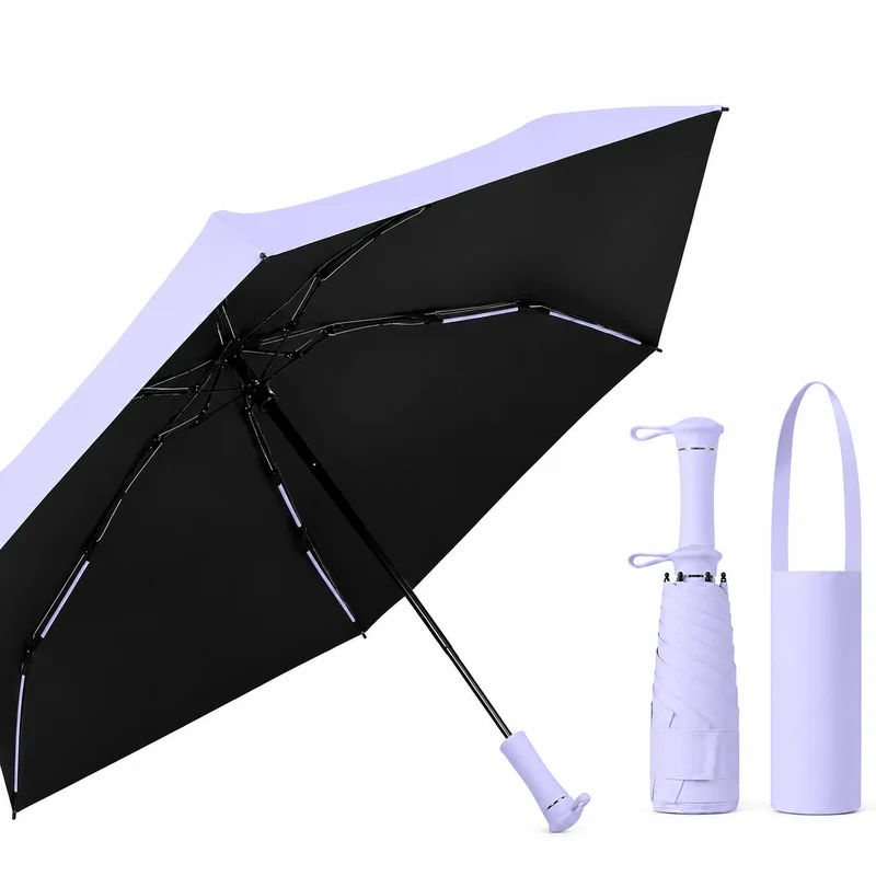 UPF 50+ Mini Compact Travel Umbrella - Long Handle | Pocket Size 18cm | Sun & Rain | 230g