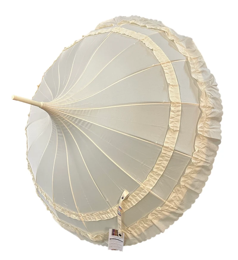 Ladies Double Frilled Edge Pagoda Walking Umbrella | 16 Ribs | Vintage Style