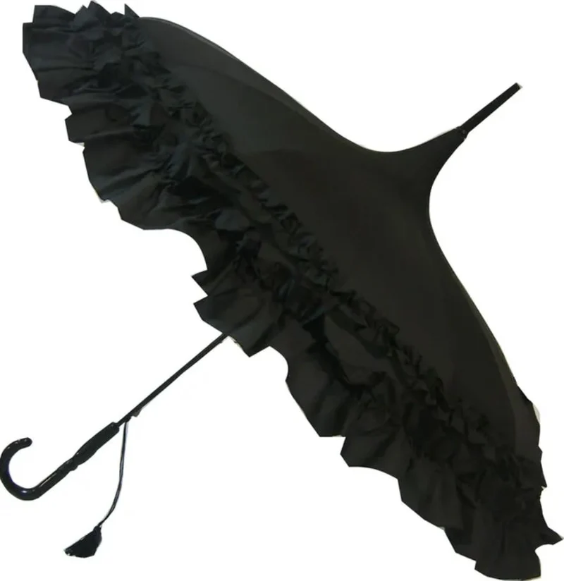 Ladies Double Frilled Edge Pagoda Walking Umbrella | 16 Ribs | Vintage Style