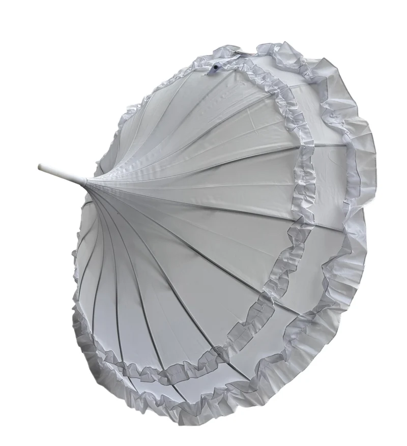 Ladies Double Frilled Edge Pagoda Walking Umbrella | 16 Ribs | Vintage Style