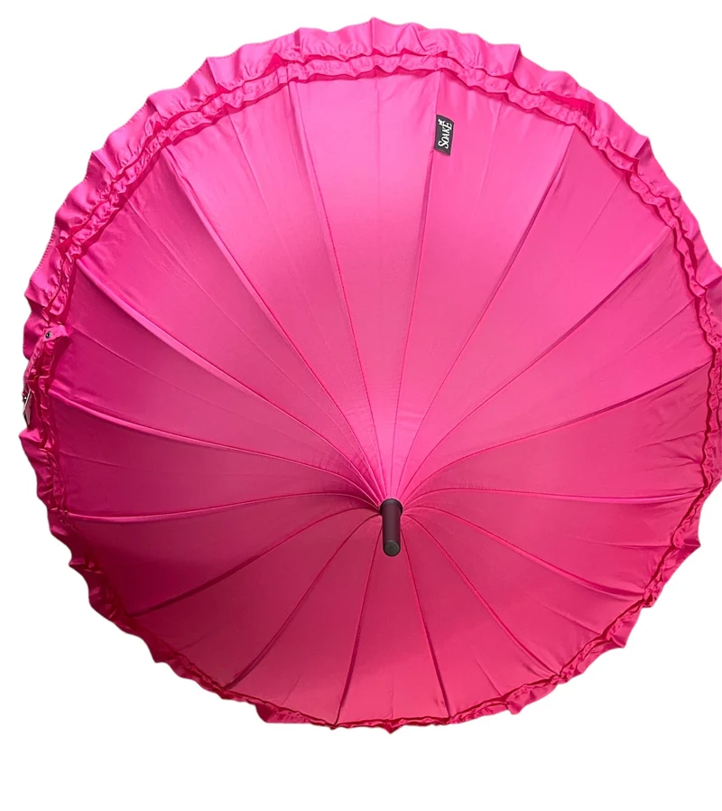 Ladies Double Frilled Edge Pagoda Walking Umbrella | 16 Ribs | Vintage Style