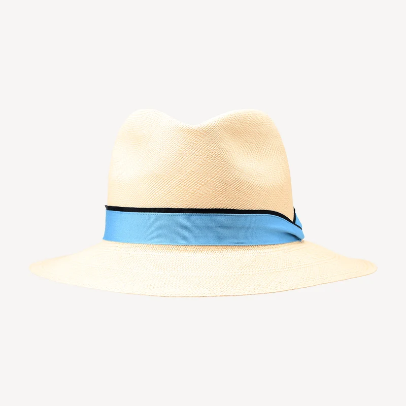 Panama en paille Toquilla en forme de larme - Bleuet/Marine