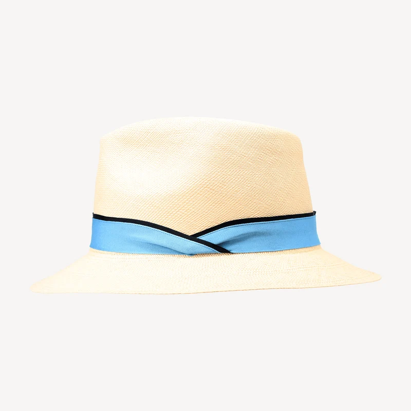 Panama en paille Toquilla en forme de larme - Bleuet/Marine