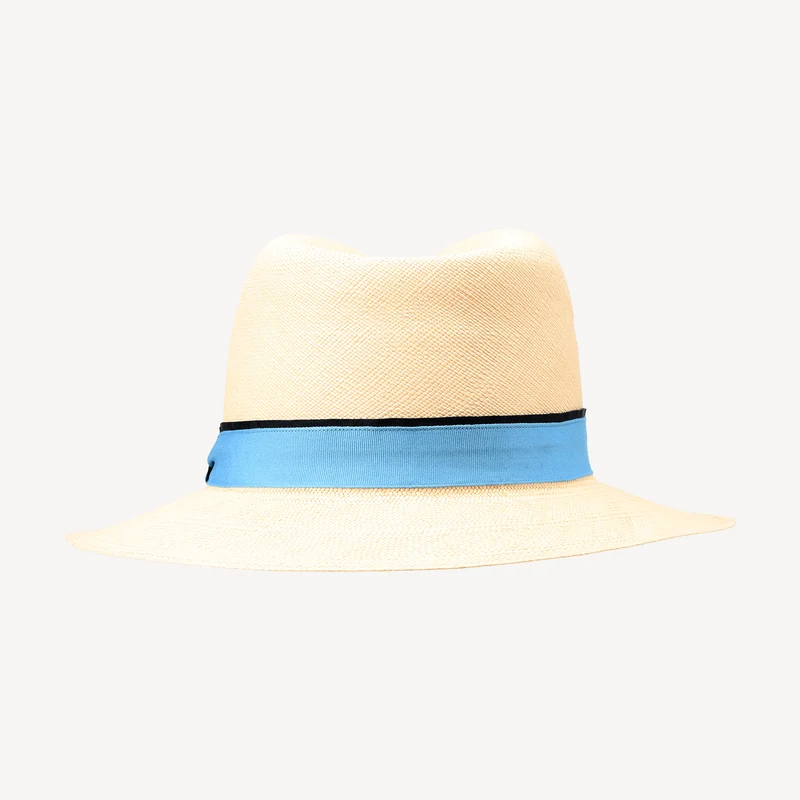 Panama en paille Toquilla en forme de larme - Bleuet/Marine