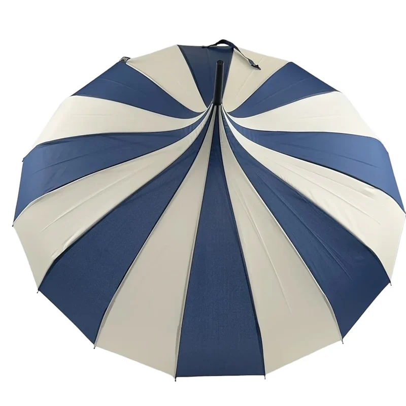 Ladies 'Olivia' Pagoda Walking Umbrella - Navy & Cream | 16 Ribs | Vintage Style