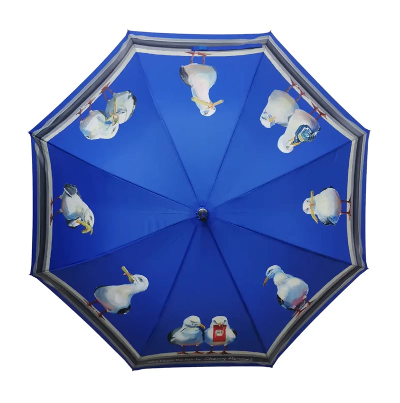 Cherry Parsons - Compact Auto Folding Umbrella - Who Forgot The Fish - Seagulls