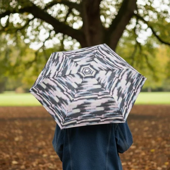 Totes ECO Tiny X-tra Strong Folding Umbrella - Mini Striped Clouds | 5-Section | Just 16.5cm and 214g