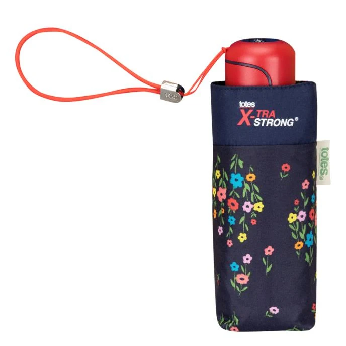 Totes ECO Tiny X-tra Strong Folding Umbrella - Mini Flower Stems | 5-Section | Just 16.5cm and 214g