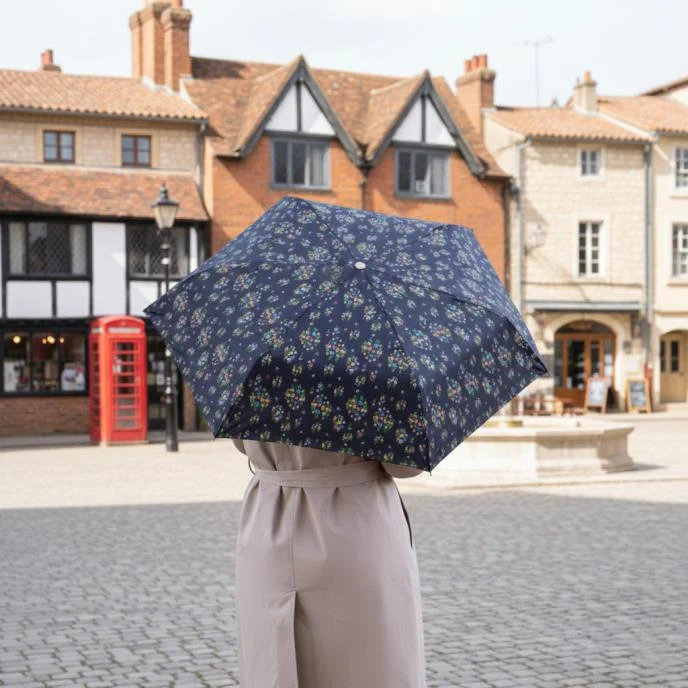 Totes ECO Tiny X-tra Strong Folding Umbrella - Mini Flower Stems | 5-Section | Just 16.5cm and 214g