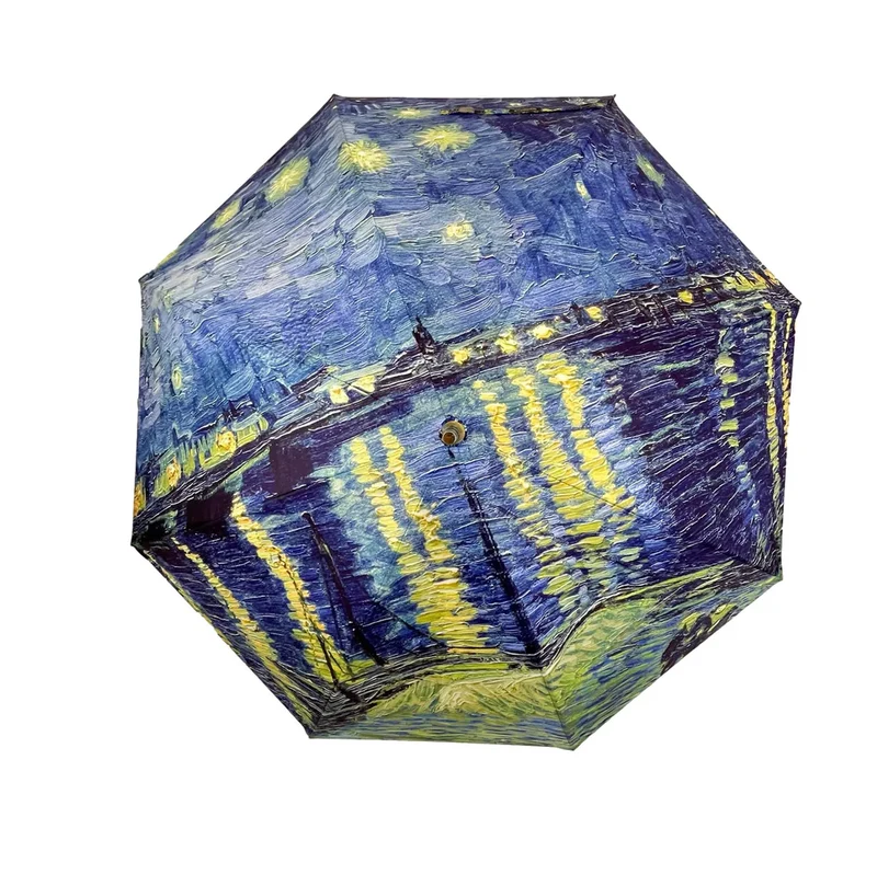 StormKing Auto Walking Artist Umbrella - Van Gogh Over the Rhône | Fibreglass Frame | Wood Handle | 100cm