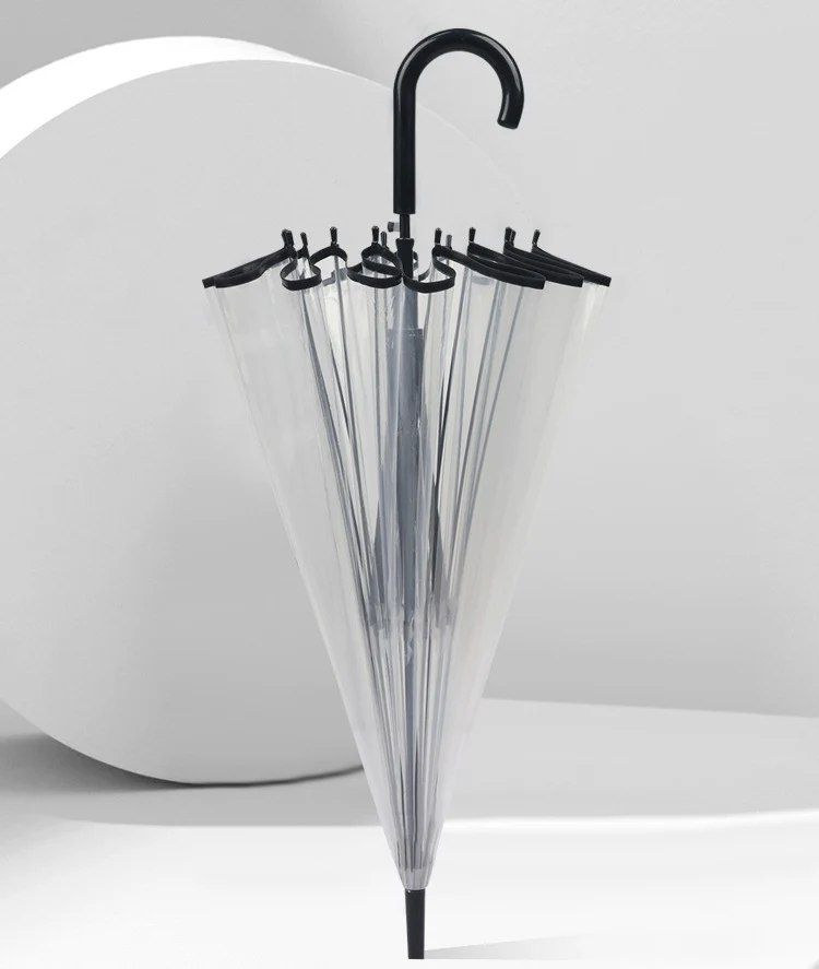 Clear 16-Rib Auto Walking Dome Umbrella | Transparent POE Canopy | Wind Resistant | 81cm