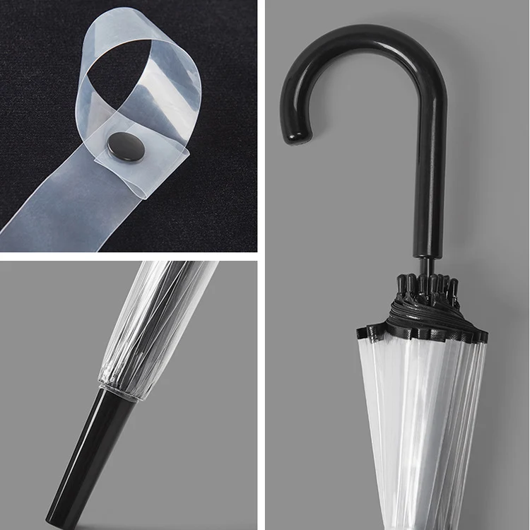 Clear 16-Rib Auto Walking Dome Umbrella | Transparent POE Canopy | Wind Resistant | 81cm