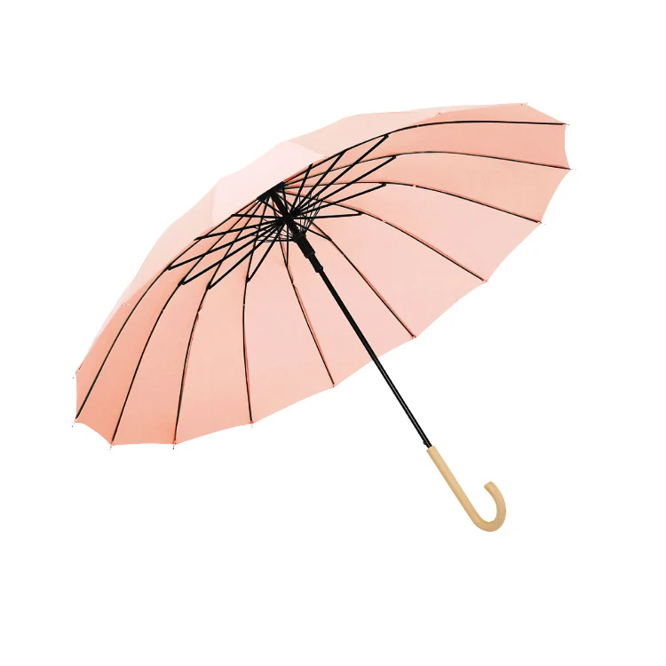 Wood Hook Automatic Walking Umbrella - 16 Ribs | 104cm Canopy | Fibreglass Frame