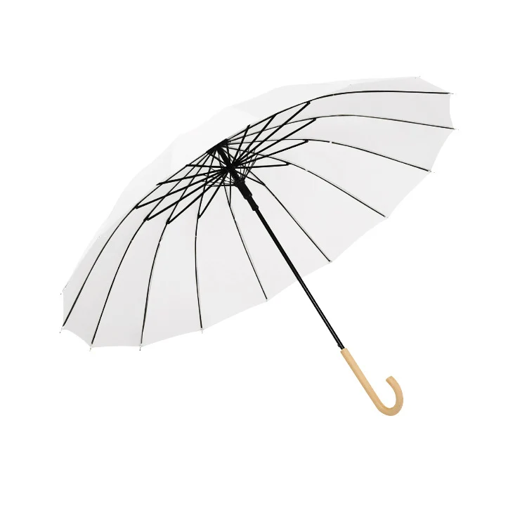 Wood Hook Automatic Walking Umbrella - 16 Ribs | 104cm Canopy | Fibreglass Frame