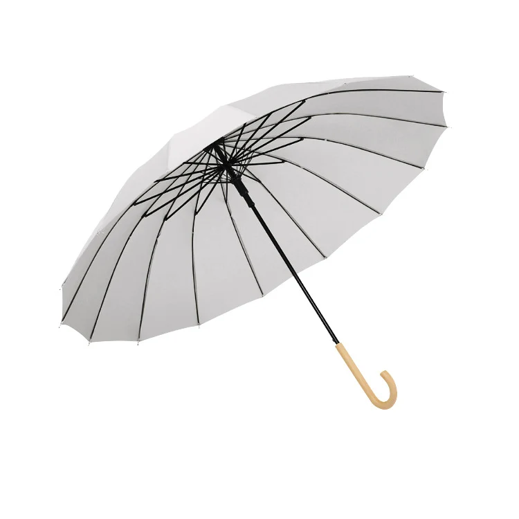 Wood Hook Automatic Walking Umbrella - 16 Ribs | 104cm Canopy | Fibreglass Frame
