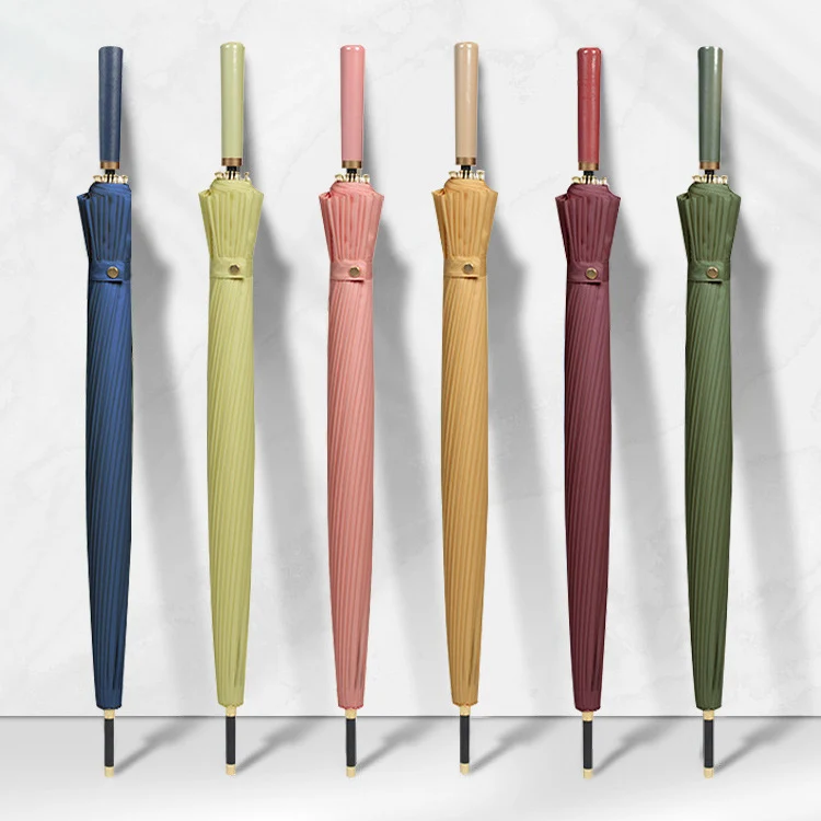 Elegant Automatic Walking Umbrella - 24 Ribs | Extra-Large 115cm Canopy | Windproof | Leatherette Handle