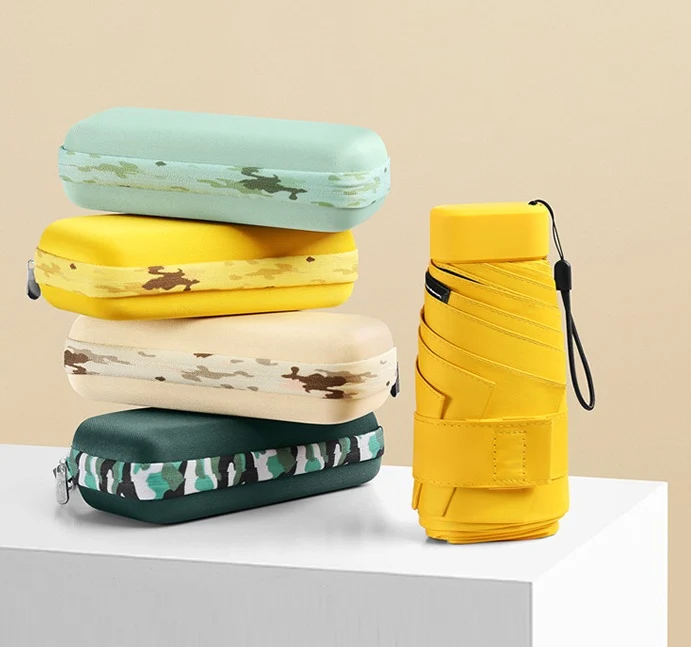 Cased UPF 50+ Compact Mini Flat Travel Umbrella | Shoulder Strap Case | 93cm Canopy | Just 220g