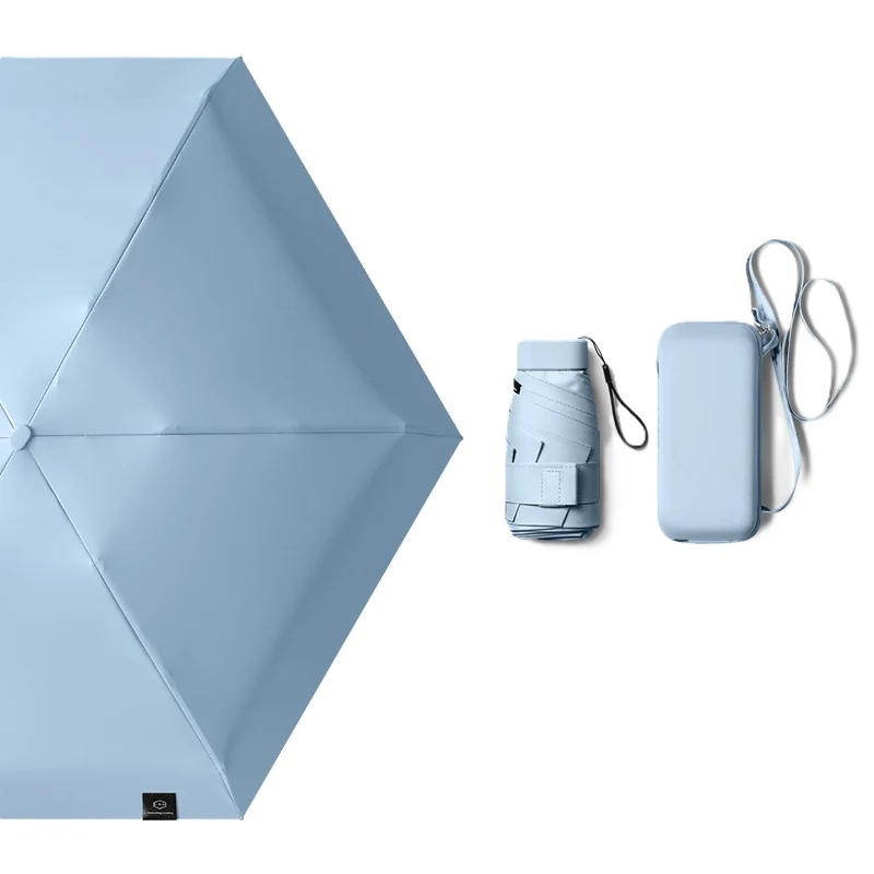 Cased UPF 50+ Compact Mini Flat Travel Umbrella | Shoulder Strap Case | 93cm Canopy | Just 220g