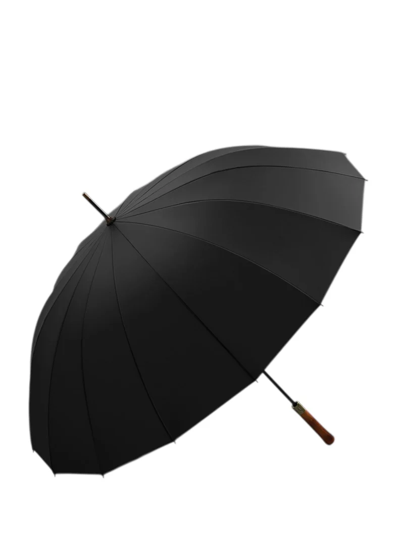 Didsbury Auto 16-Rib Walking Umbrella | Straight Wood Handle | 110cm Canopy | Colour-Match Sleeve