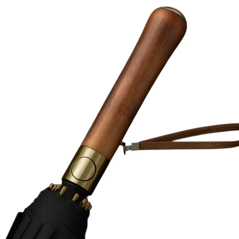 Didsbury Auto 16-Rib Walking Umbrella | Straight Wood Handle | 110cm Canopy | Colour-Match Sleeve