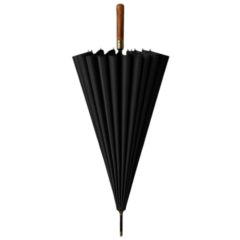 Didsbury Auto 16-Rib Walking Umbrella | Straight Wood Handle | 110cm Canopy | Colour-Match Sleeve