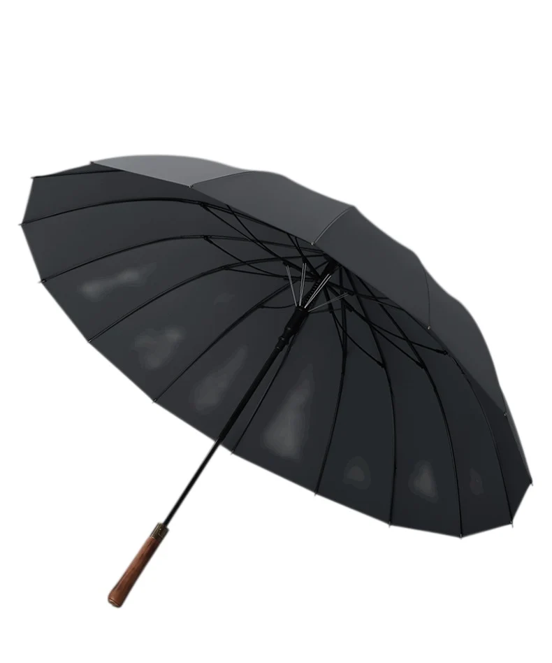 Didsbury Auto 16-Rib Walking Umbrella | Straight Wood Handle | 110cm Canopy | Colour-Match Sleeve