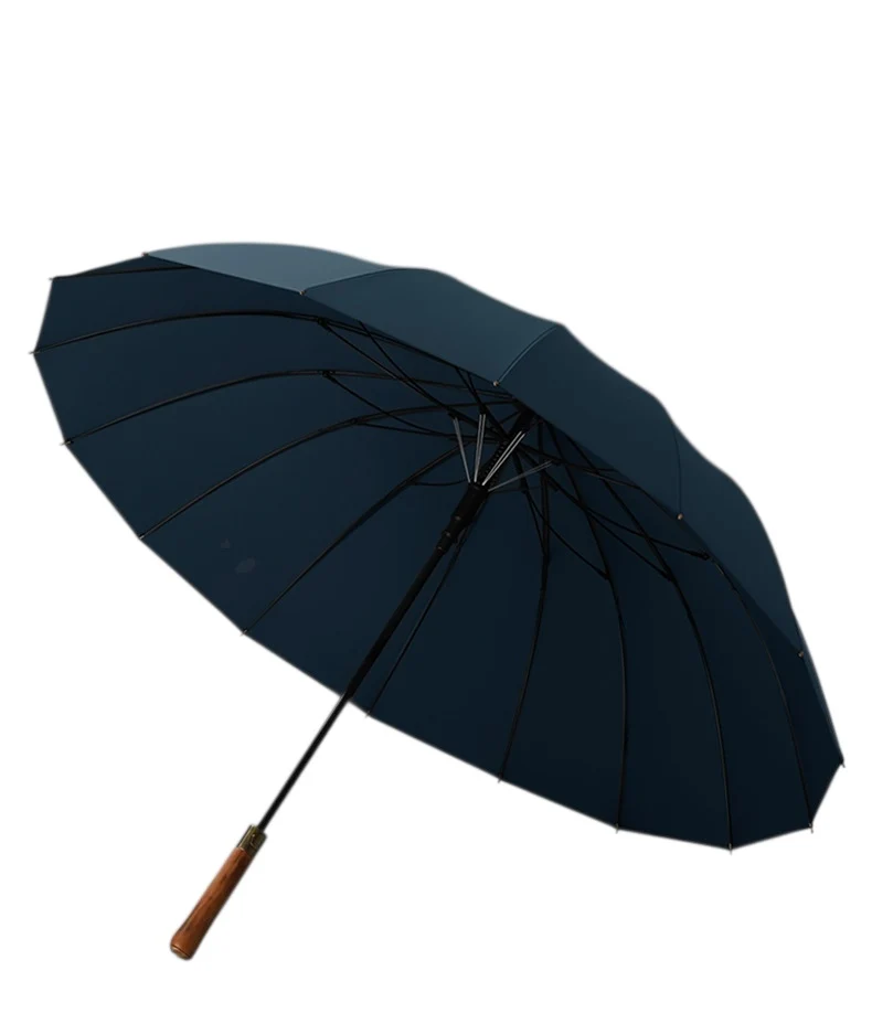 Didsbury Auto 16-Rib Walking Umbrella | Straight Wood Handle | 110cm Canopy | Colour-Match Sleeve
