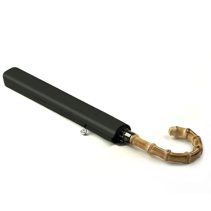 Fulton Portobello Mens Automatic Folding Umbrella - Black | Genuine Bamboo Handle | Executive Style