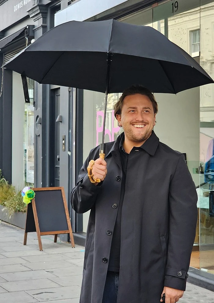 Fulton Portobello Mens Automatic Folding Umbrella - Black | Genuine Bamboo Handle | Executive Style