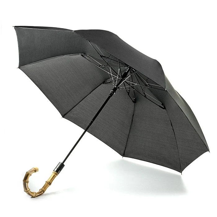Fulton Portobello Mens Automatic Folding Umbrella - Black | Genuine Bamboo Handle | Executive Style