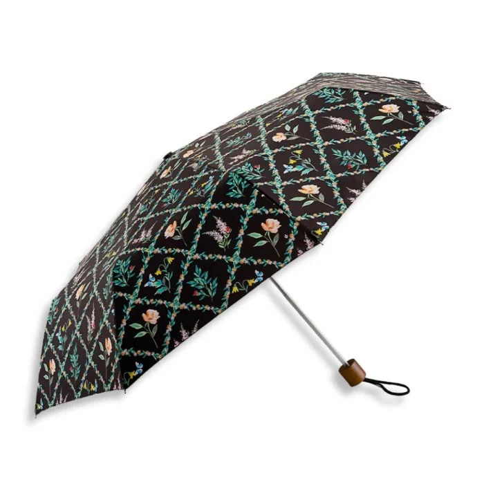 Fulton Minilite Folding Umbrella - Cottage Garden | Wooden Handle | Compact and Wind Resistant