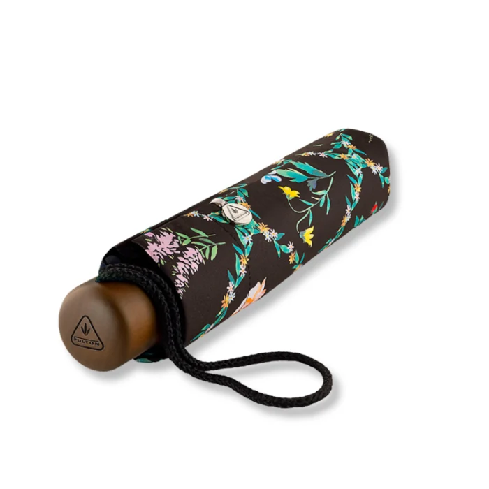 Fulton Minilite Folding Umbrella - Cottage Garden | Wooden Handle | Compact and Wind Resistant