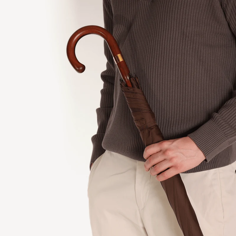 Parapluie rayé pour homme, motif cerisier - Marron