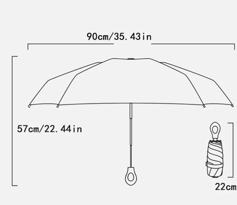 UW UPF 50+ Compact Travel Umbrella - Loop Hook | Sun & Rain Protection | 93cm Canopy | 185g