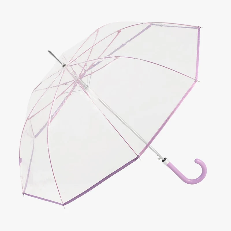Clear Automatic Walking Umbrella - Coloured Border | Transparent POE | Windproof | 99cm Canopy